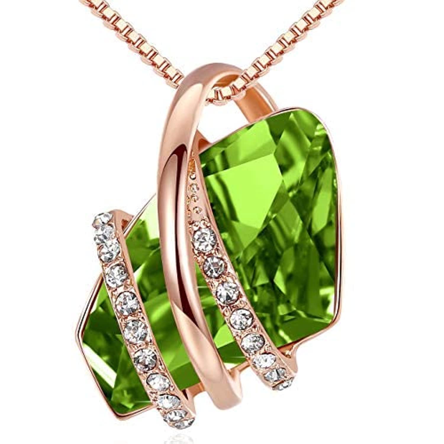 Leafael Wish Stone Pendant Necklace with Birthstone Crystal, 18K Rose Gold Plated/Silvertone, 18" + 2"