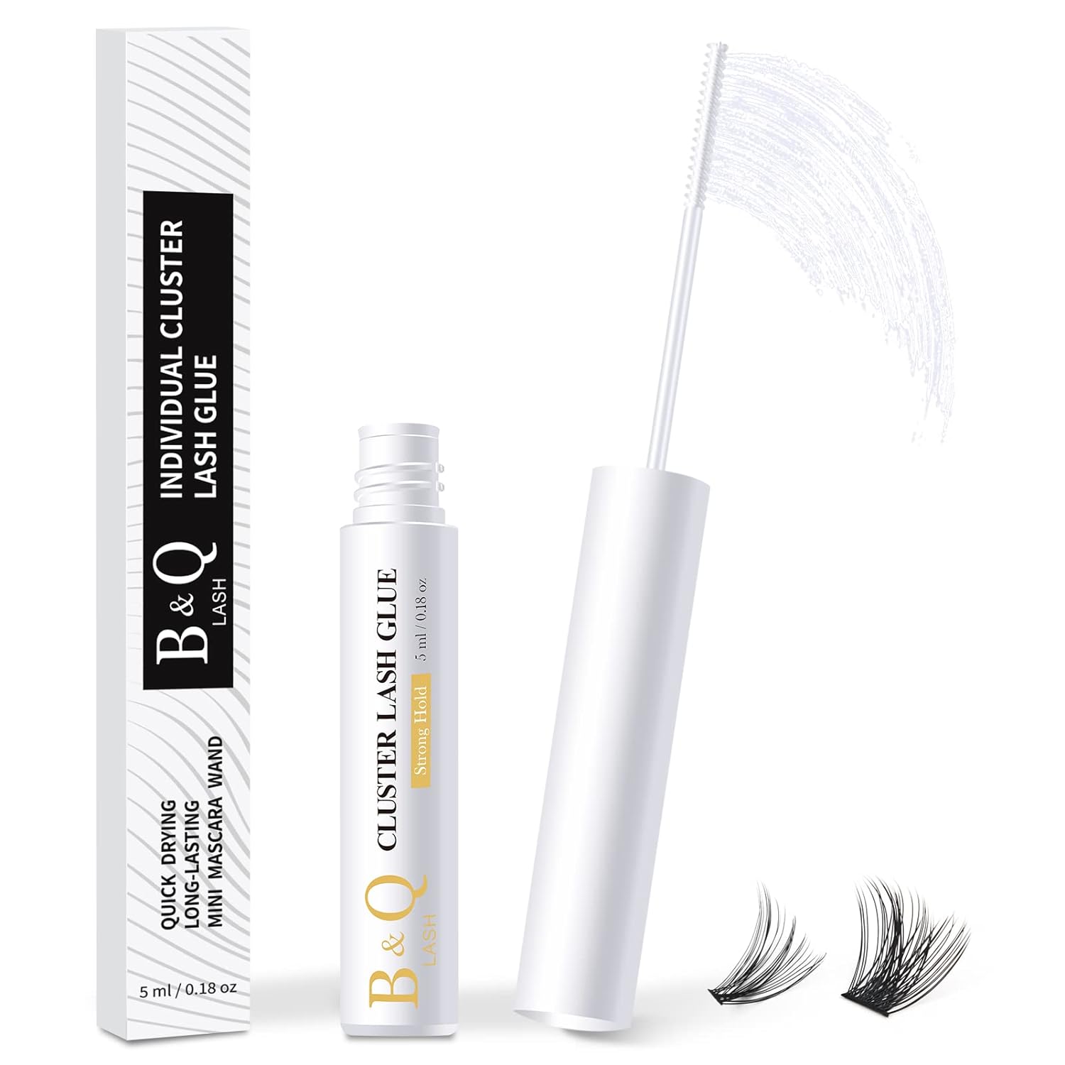 Cluster Lash Glue 5 ML B&Q LASH Bond Transparent Long Lasting Eyelash Glue for DIY Eyelash Extension Lash Cluster Glue Mascara Glue for Lash Clusters Waterproof Glue for Cluster Lashes (Clear,5ml)