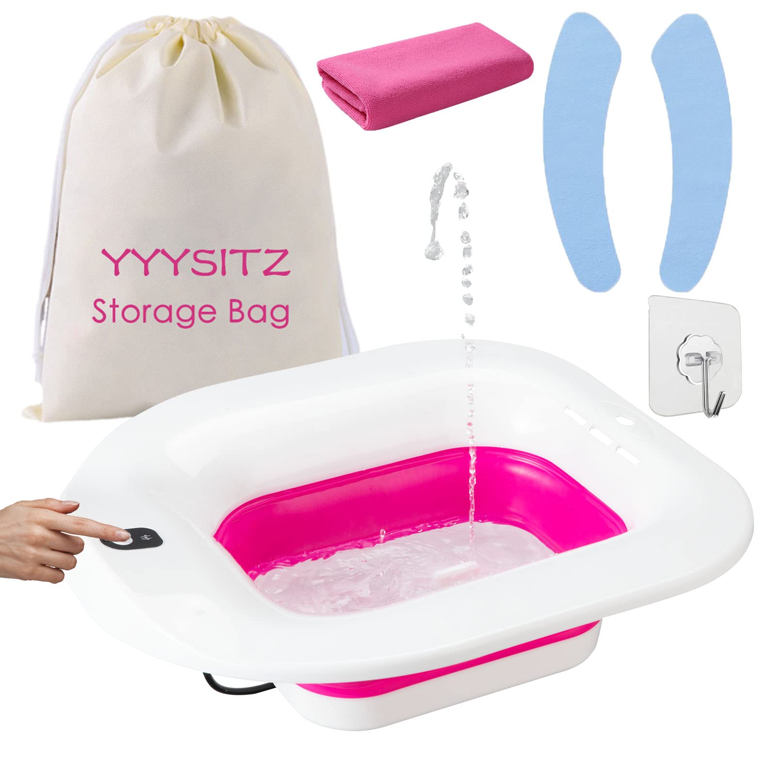 Sitz Bath, Electric Sitz Bath for Hemorrhoids, Sitz Bath for Toilet Seat, Postpartum Care Pan for Women, Yoni Hip Bath Basin, Sits Bath Soak Salts Tub, Vaginal Wash Bowl, Foldable, Pink