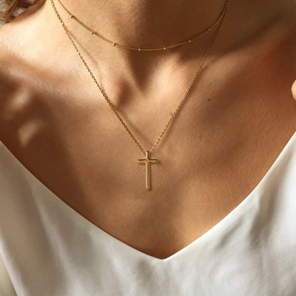 Turandoss Dainty Layered Choker Necklace, Handmade 14K Gold Plated Y Pendant Necklace Multilayer Bar Disc Necklace Adjustable Layering Choker Necklaces for Women