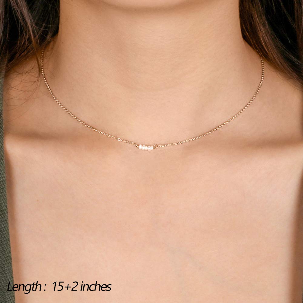 Turandoss Dainty Layered Choker Necklace, Handmade 14K Gold Plated Y Pendant Necklace Multilayer Bar Disc Necklace Adjustable Layering Choker Necklaces for Women