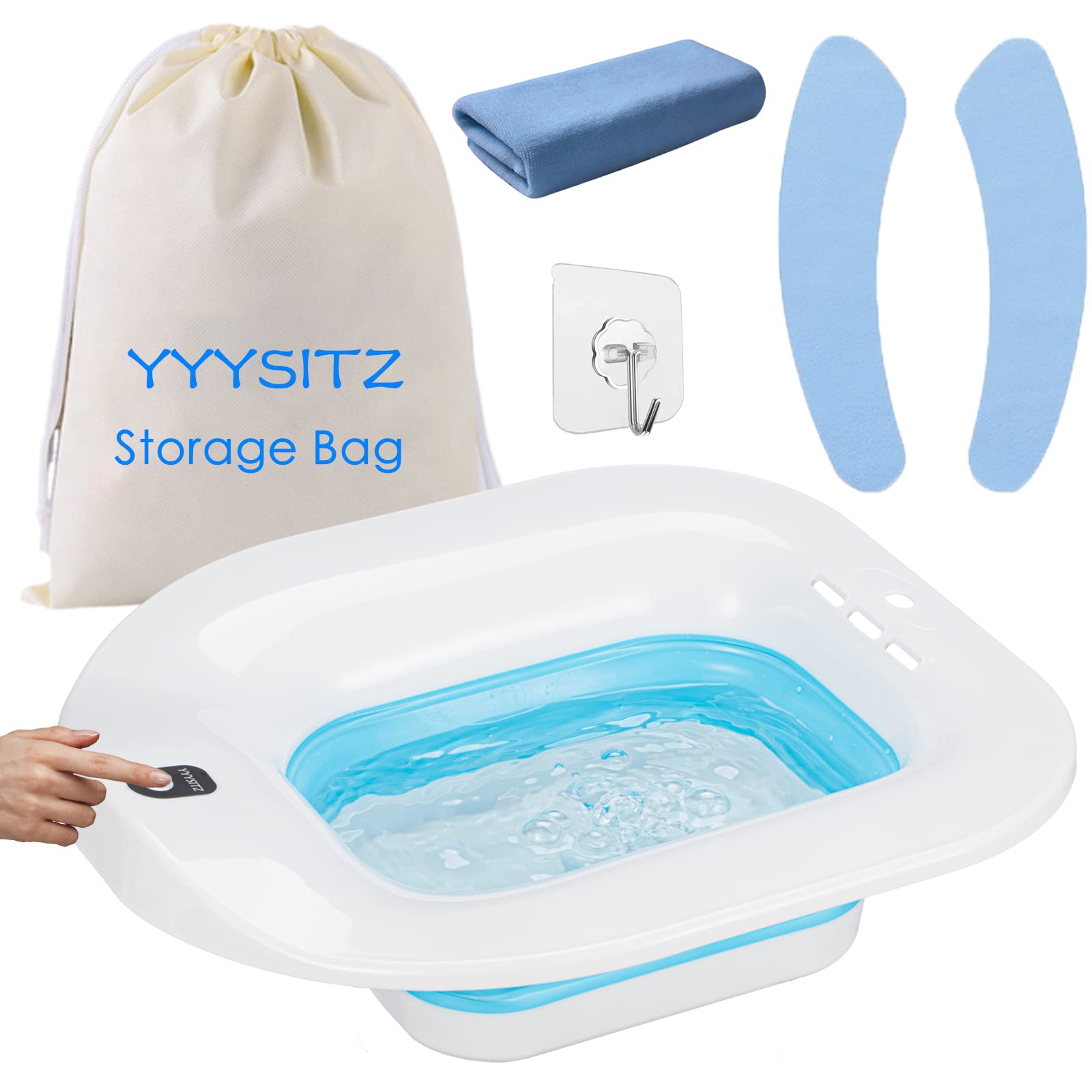 Sitz Bath, Electric Sitz Bath for Hemorrhoids, Sitz Bath for Toilet Seat, Postpartum Care Basin, Sitz Baths Salts Bowl for Women Men, Sits Bath Soak Pan, Hip Bath Tub, Collapsible, Blue