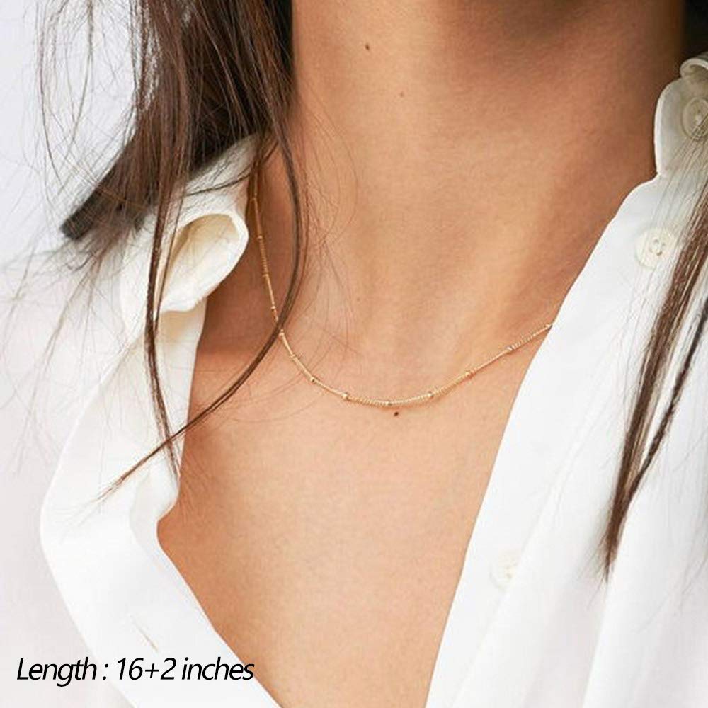 Turandoss Dainty Layered Choker Necklace, Handmade 14K Gold Plated Y Pendant Necklace Multilayer Bar Disc Necklace Adjustable Layering Choker Necklaces for Women