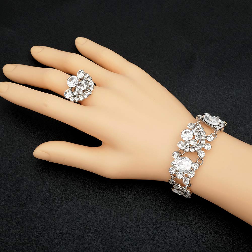 CSY Elegant Crystal Necklace Earrings Bracelet Ring Bridal Wedding Party Costume Jewelry Sets for Brides Women