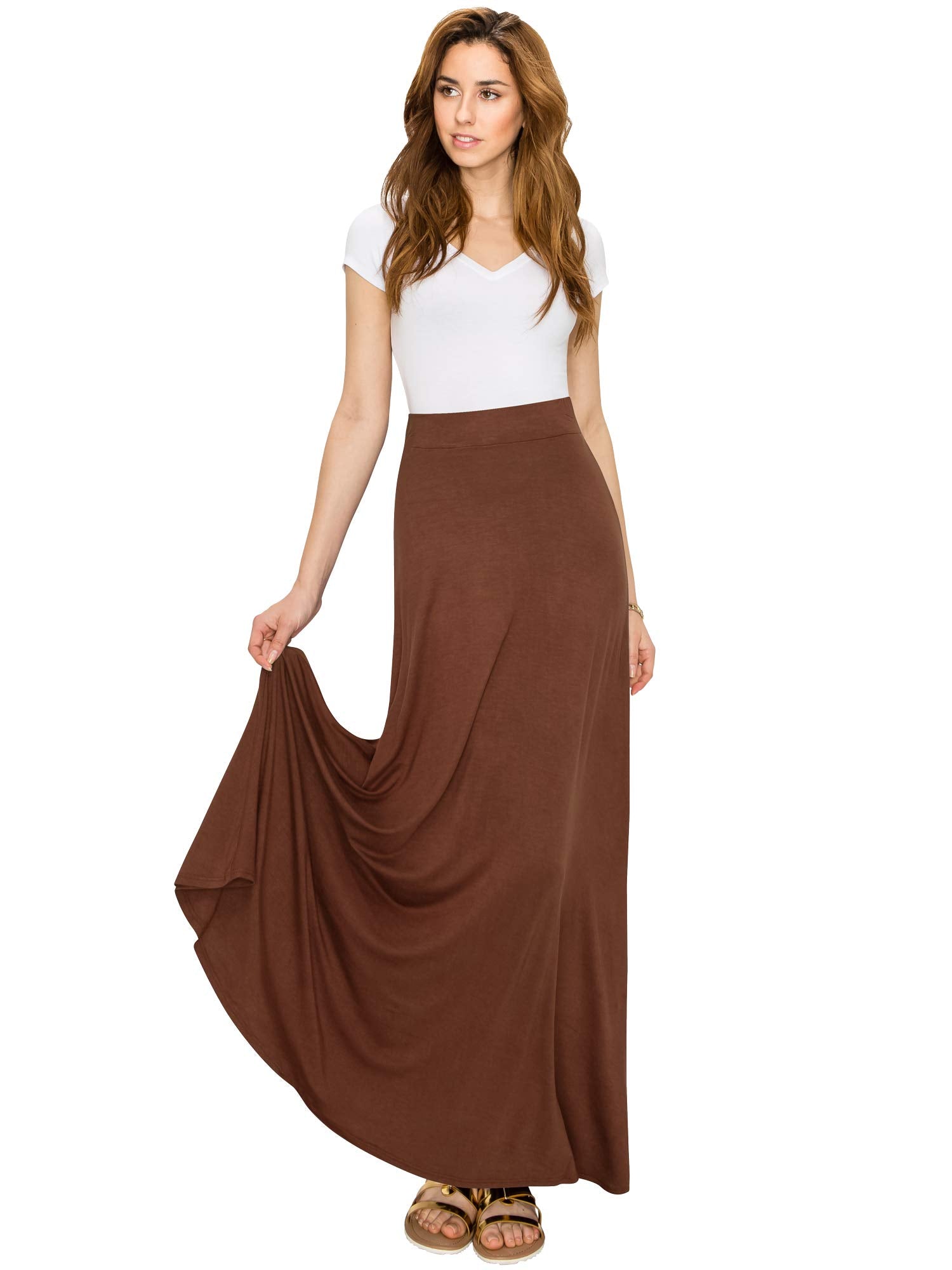 Lock and Love Women's Styleish Print/Solid High Waist Flare Long Maxi Skirt