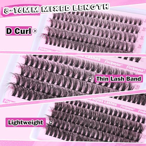 DIY Eyelash Extension Kit Volume Fluffy Lash Clusters Kit 10-18mm Thick Lash Extensions 90D Individual Eyelashes Extensions Kit with Lash Bond, Lash Remover, Lash Applicator (90D-D Curl-200Pcs)