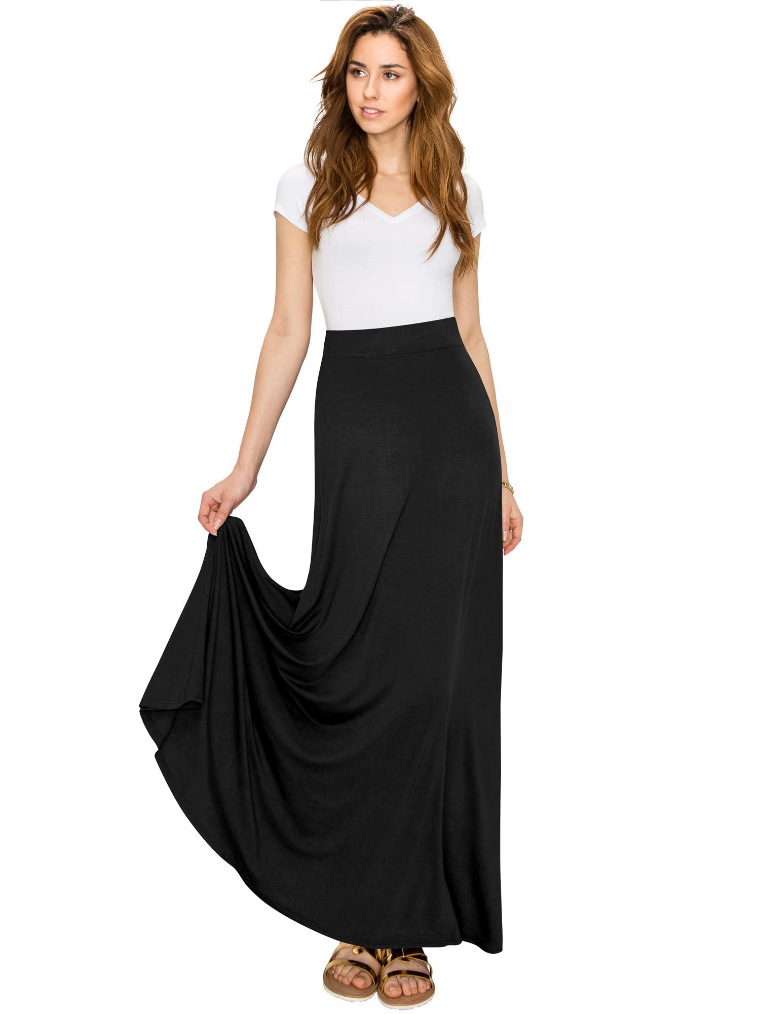 Lock and Love Women's Styleish Print/Solid High Waist Flare Long Maxi Skirt