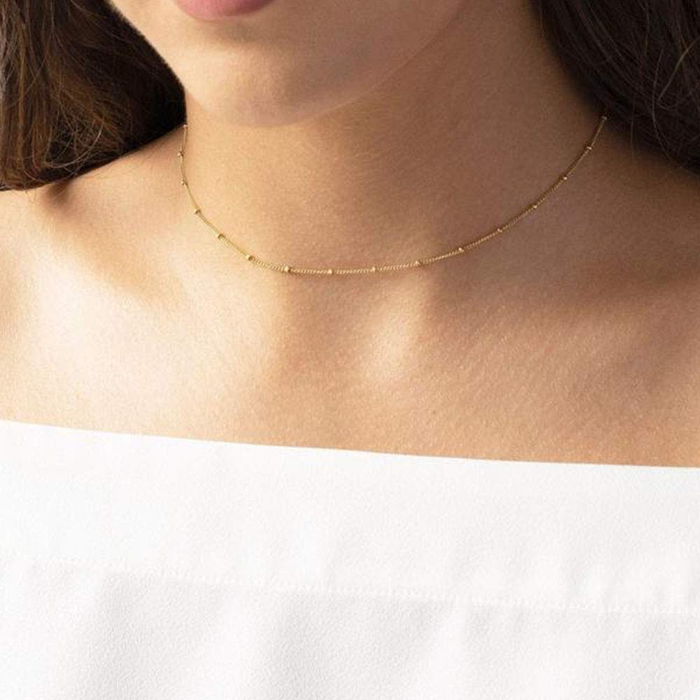 Turandoss Dainty Layered Choker Necklace, Handmade 14K Gold Plated Y Pendant Necklace Multilayer Bar Disc Necklace Adjustable Layering Choker Necklaces for Women