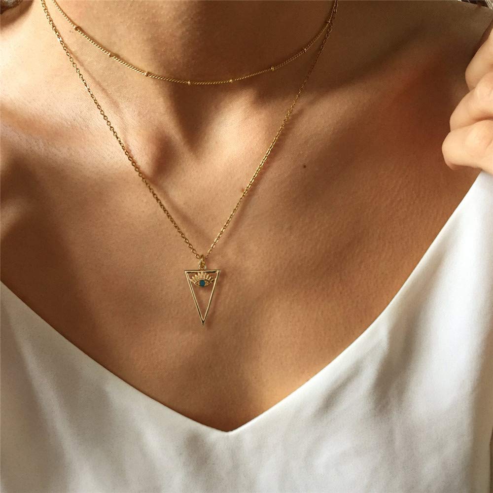 Turandoss Dainty Layered Choker Necklace, Handmade 14K Gold Plated Y Pendant Necklace Multilayer Bar Disc Necklace Adjustable Layering Choker Necklaces for Women