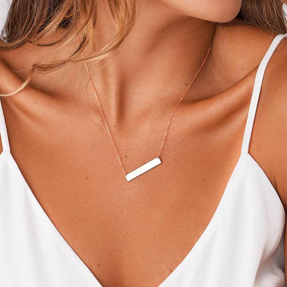 Turandoss Dainty Layered Choker Necklace, Handmade 14K Gold Plated Y Pendant Necklace Multilayer Bar Disc Necklace Adjustable Layering Choker Necklaces for Women