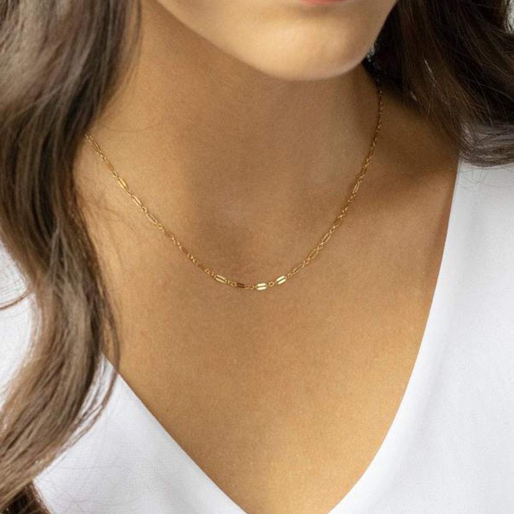 Turandoss Dainty Layered Choker Necklace, Handmade 14K Gold Plated Y Pendant Necklace Multilayer Bar Disc Necklace Adjustable Layering Choker Necklaces for Women