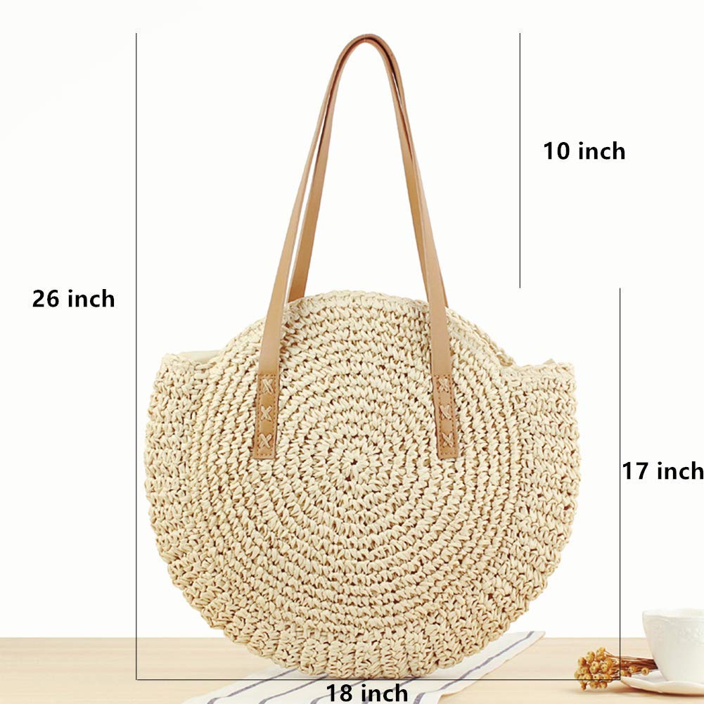 Straw Handbags Women Handwoven Round Corn Straw Bags Natural Chic Hand Large Summer Beach Tote Woven Handle Shoulder Bag