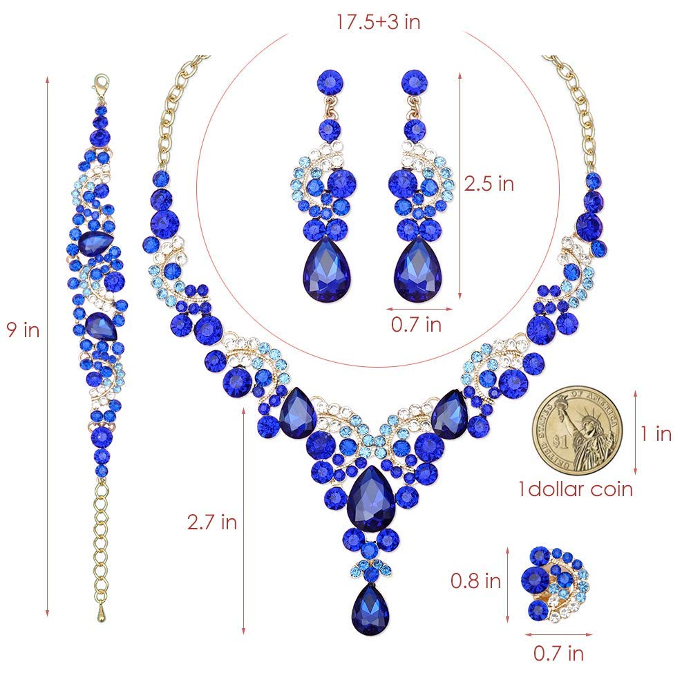 CSY Elegant Crystal Necklace Earrings Bracelet Ring Bridal Wedding Party Costume Jewelry Sets for Brides Women