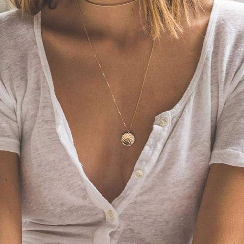 Turandoss Dainty Layered Choker Necklace, Handmade 14K Gold Plated Y Pendant Necklace Multilayer Bar Disc Necklace Adjustable Layering Choker Necklaces for Women