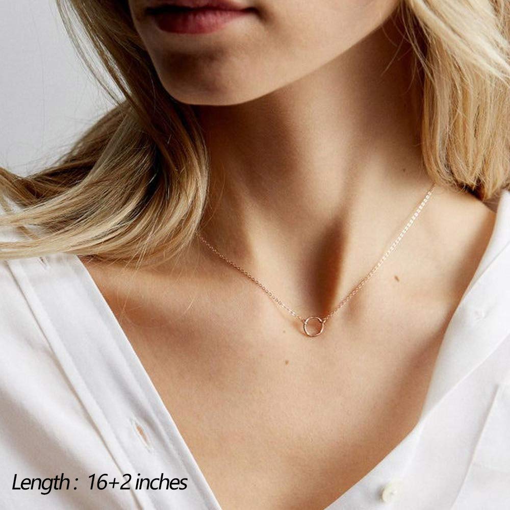 Turandoss Dainty Layered Choker Necklace, Handmade 14K Gold Plated Y Pendant Necklace Multilayer Bar Disc Necklace Adjustable Layering Choker Necklaces for Women