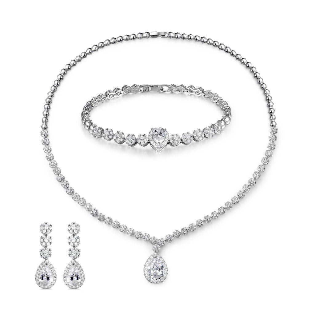 MASOP Fashion Women Wedding Jewelry Sets for Brides AAA Cubic Zirconia Costume Jewelry Necklace Earring Bracelet Set