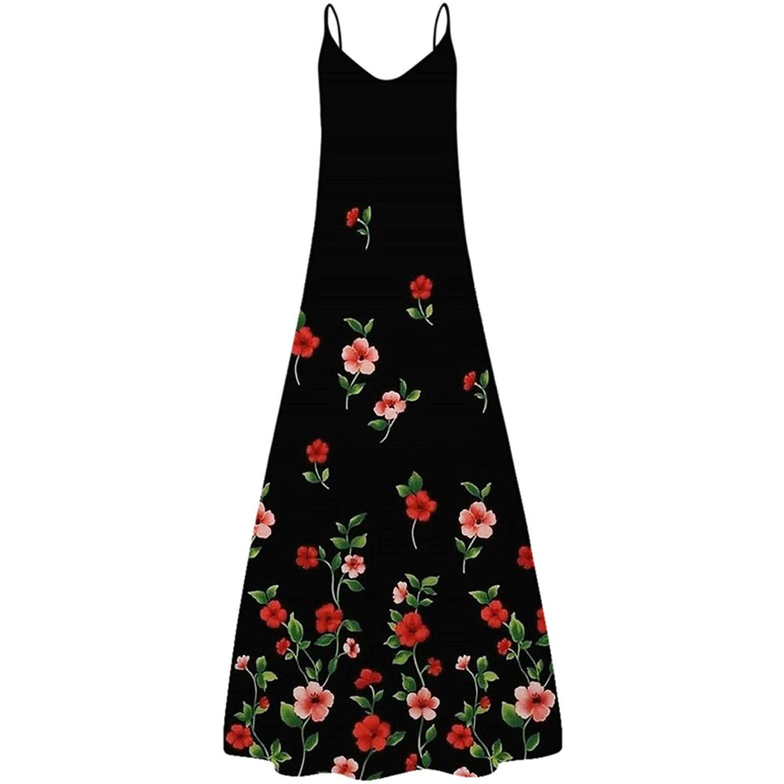 Off Shoulder Dresses for Women Fashion Print Maxi Dress V Neck Sleeveless Summer Long Dress Casual Loose Sundress