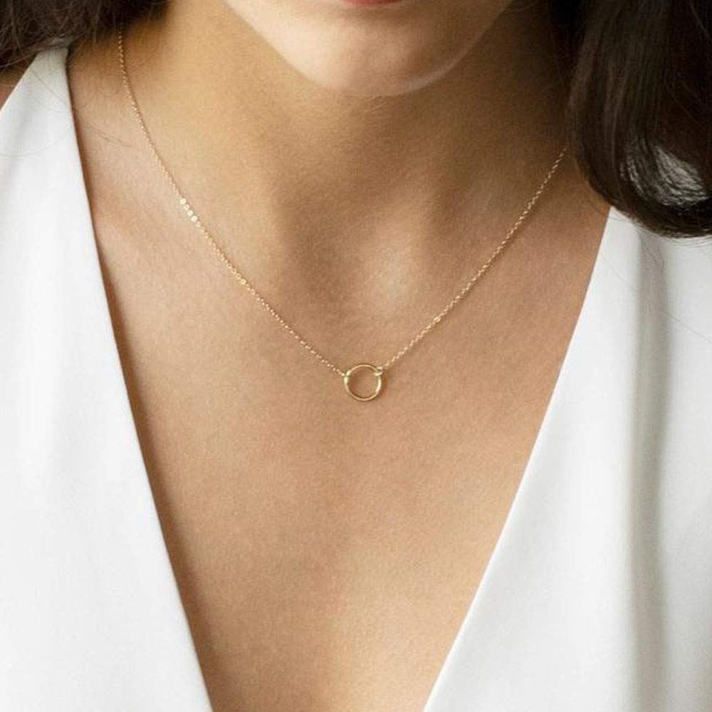 Turandoss Dainty Layered Choker Necklace, Handmade 14K Gold Plated Y Pendant Necklace Multilayer Bar Disc Necklace Adjustable Layering Choker Necklaces for Women