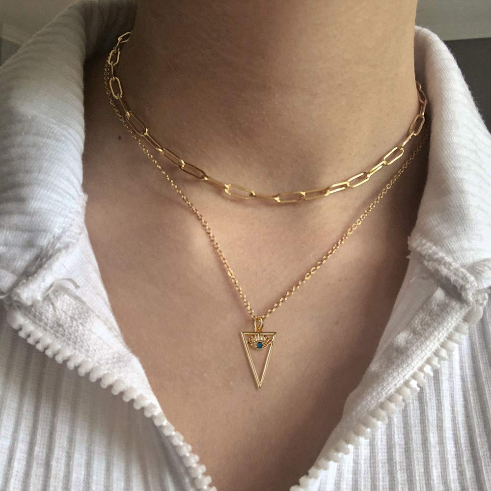 Turandoss Dainty Layered Choker Necklace, Handmade 14K Gold Plated Y Pendant Necklace Multilayer Bar Disc Necklace Adjustable Layering Choker Necklaces for Women