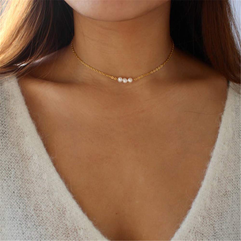 Turandoss Dainty Layered Choker Necklace, Handmade 14K Gold Plated Y Pendant Necklace Multilayer Bar Disc Necklace Adjustable Layering Choker Necklaces for Women