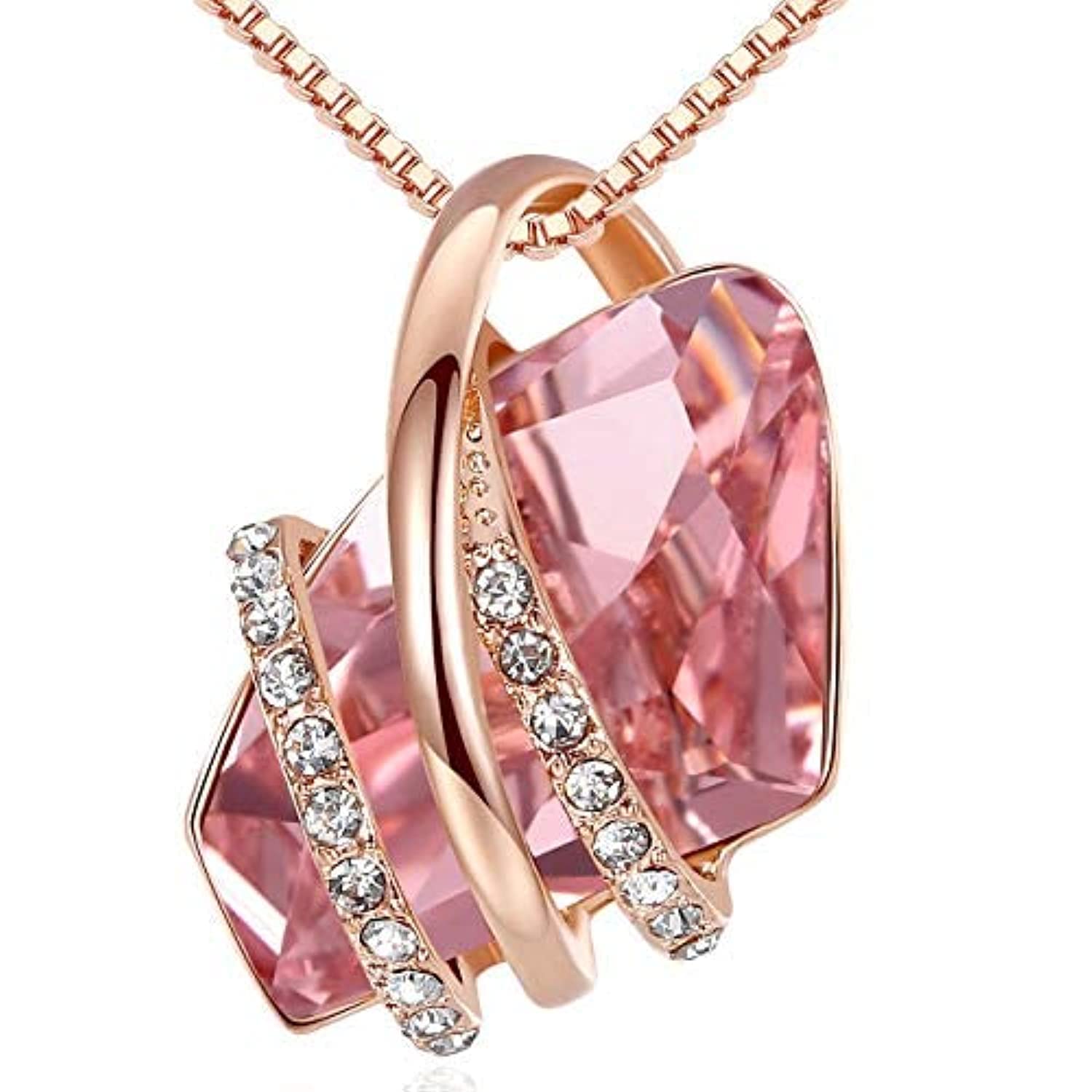 Leafael Wish Stone Pendant Necklace with Birthstone Crystal, 18K Rose Gold Plated/Silvertone, 18" + 2"