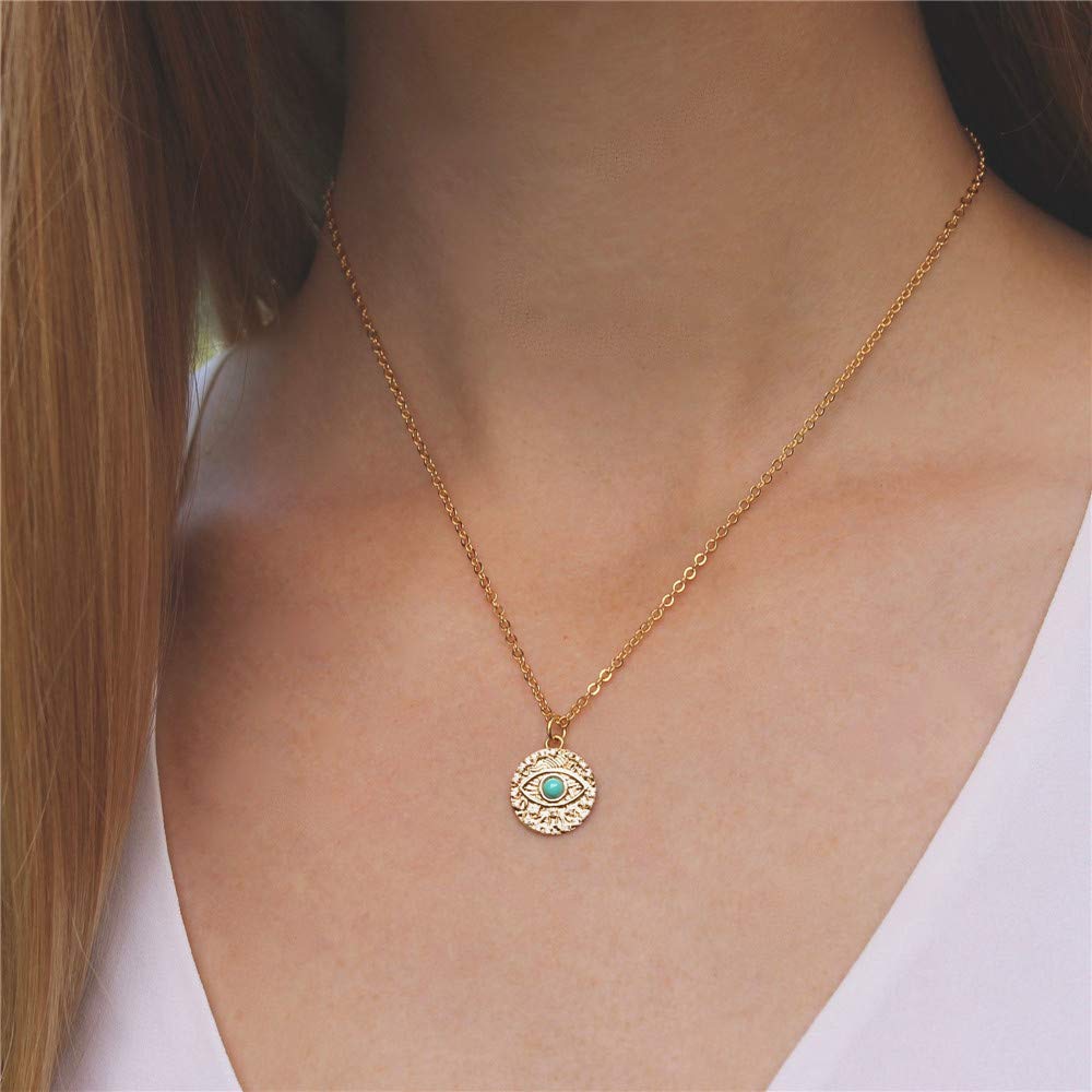 Turandoss Dainty Layered Choker Necklace, Handmade 14K Gold Plated Y Pendant Necklace Multilayer Bar Disc Necklace Adjustable Layering Choker Necklaces for Women