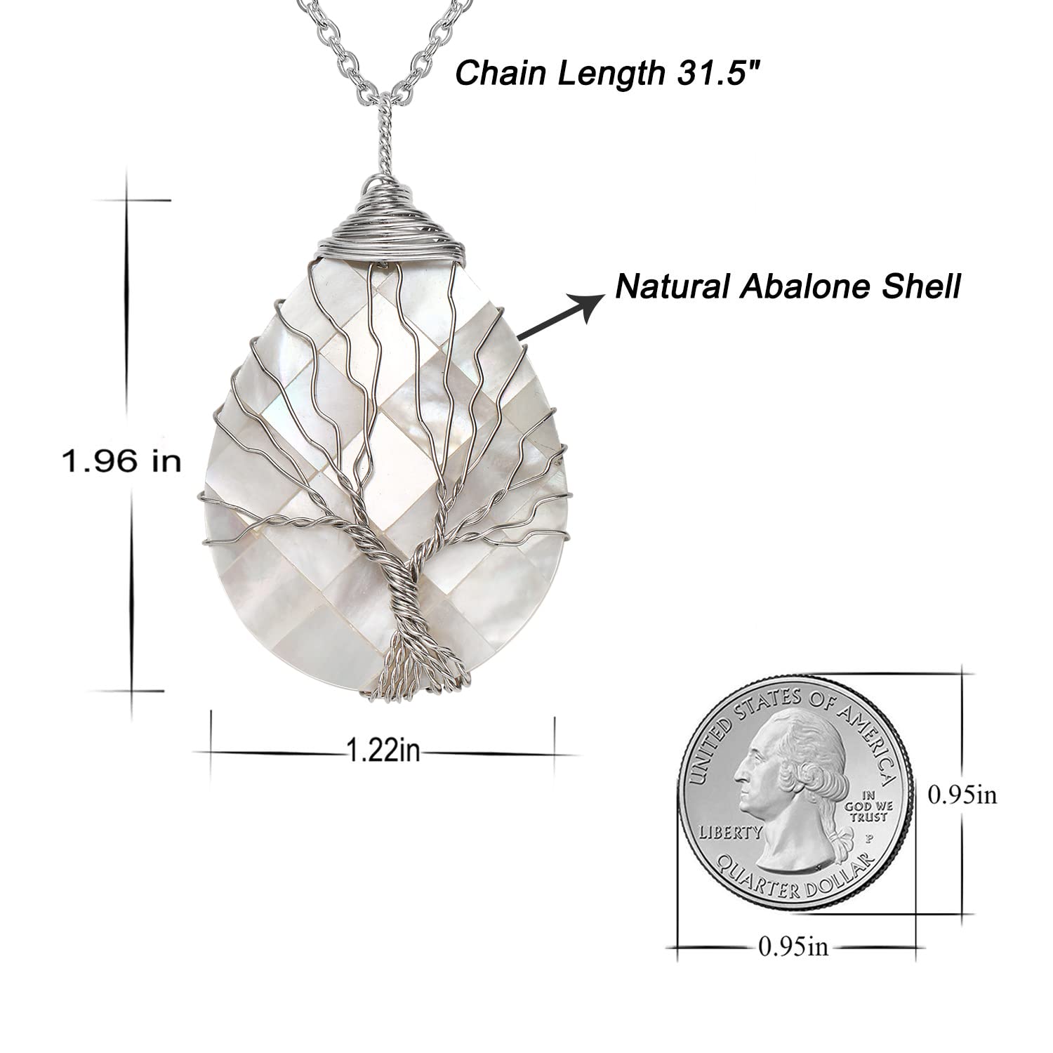 sedmart Tear Drop Abalone Shell Pendent Necklace Wire Wrap Abalone Shell Tree of Life Pendant Necklace Fashion Necklace Jewelry for Women handmade necklace mothers day necklace for mom jewelry