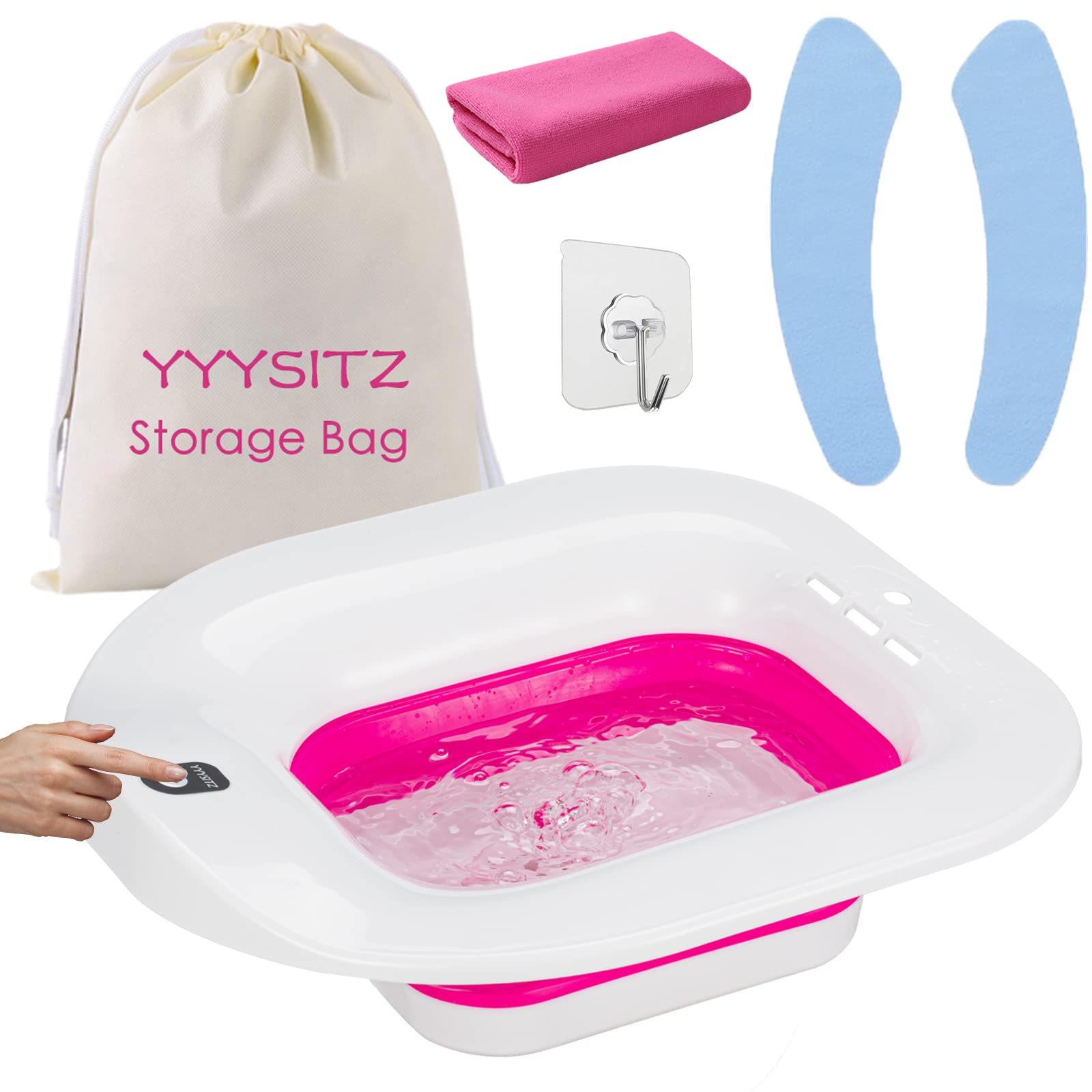 Sitz Bath, Electric Sitz Bath for Hemorrhoids, Sitz Bath for Toilet Seat, Postpartum Care Pan for Women, Yoni Hip Bath Basin, Sits Bath Soak Salts Tub, Vaginal Wash Bowl, Foldable, Pink