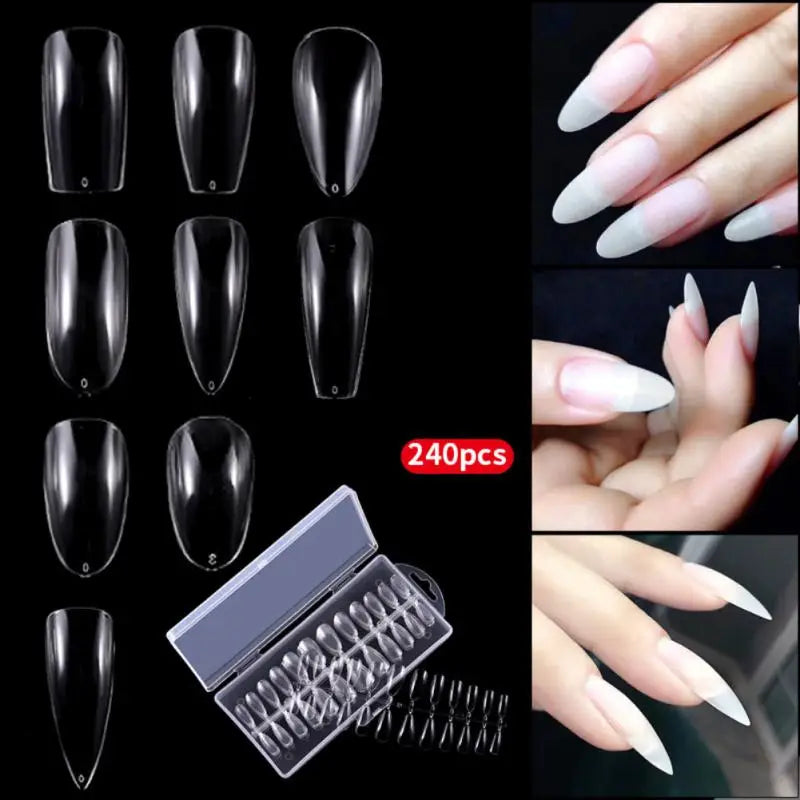 500Pcs Press on False Nails Acrylic Press on Nails Coffin Artificial Nails Clear Fake Nail Tips for Extension Manicure Tool