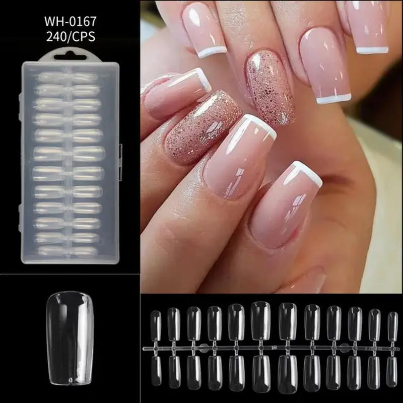 500Pcs Press on False Nails Acrylic Press on Nails Coffin Artificial Nails Clear Fake Nail Tips for Extension Manicure Tool