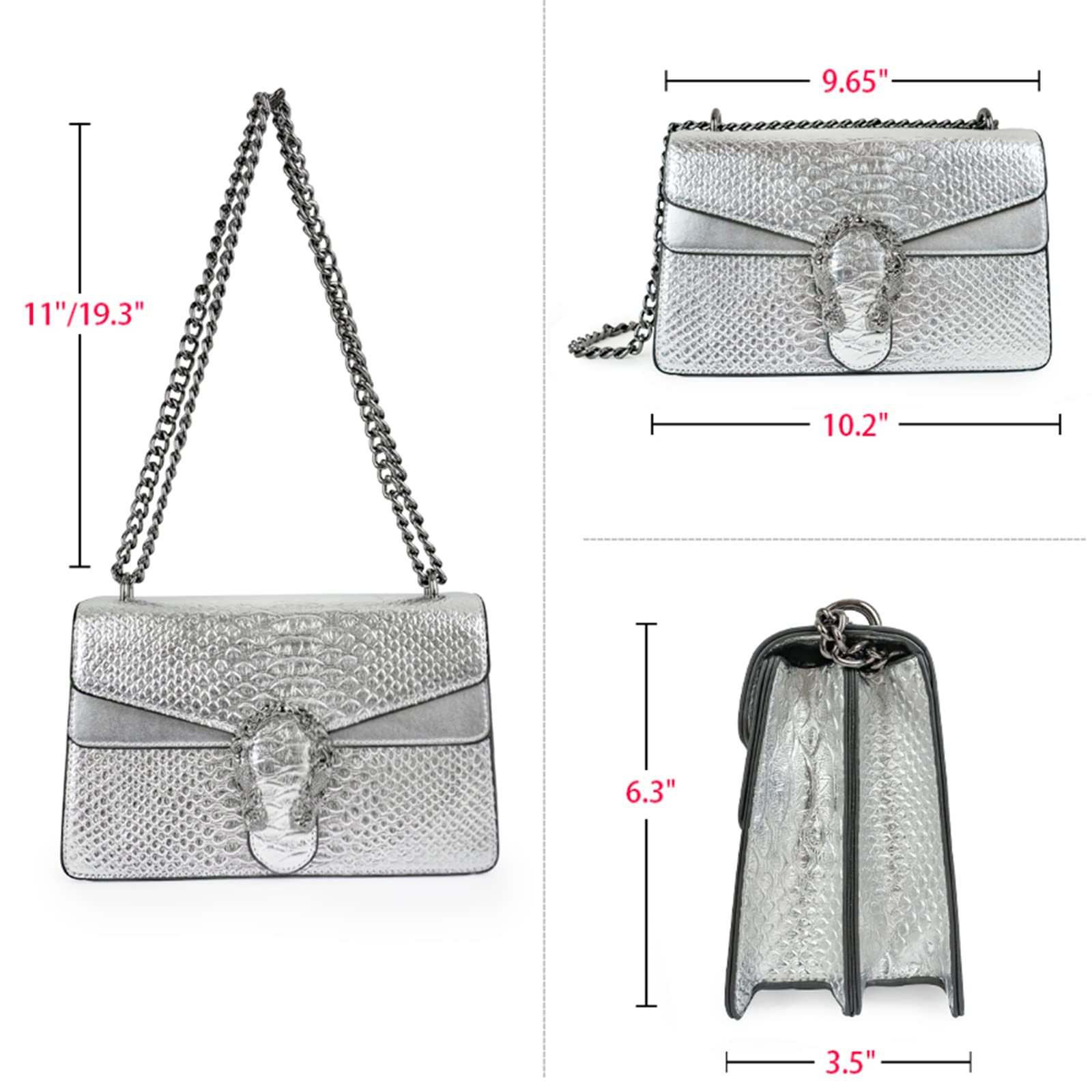 JBB Crossbody Shoulder Purse for Women - Snake Printed Leather Evening Clutch Chain Strap Small Satchel Bag