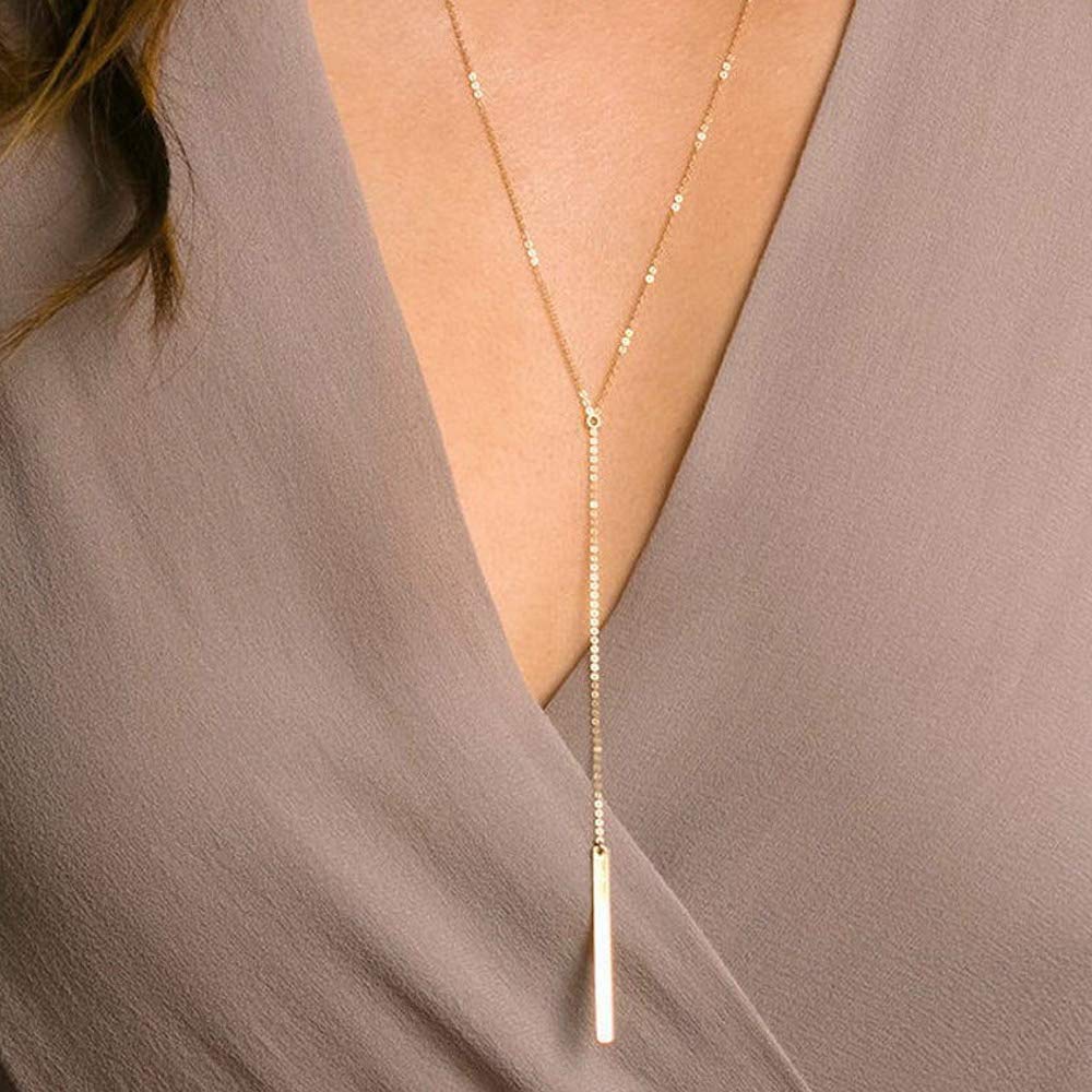 Turandoss Dainty Layered Choker Necklace, Handmade 14K Gold Plated Y Pendant Necklace Multilayer Bar Disc Necklace Adjustable Layering Choker Necklaces for Women