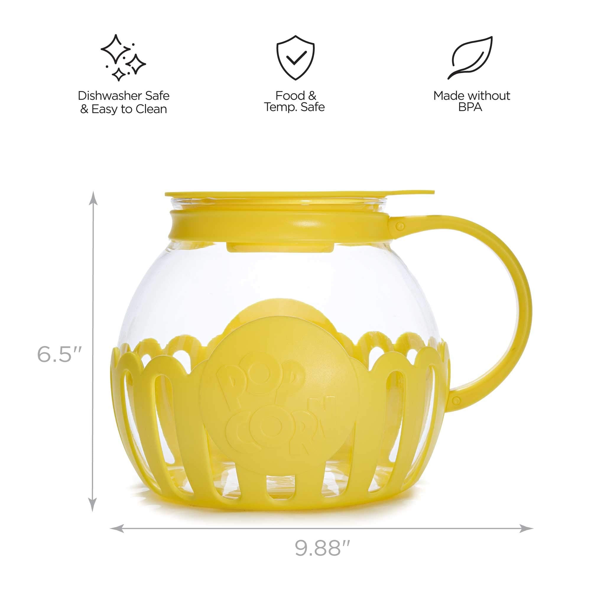 Ecolution Patented Micro-Pop Microwave Popcorn Popper with Temperature Safe Glass, 3-in-1 Lid Measures Kernels and Melts Butter, Made Without BPA, Dishwasher Safe, 3-Quart, Aqua