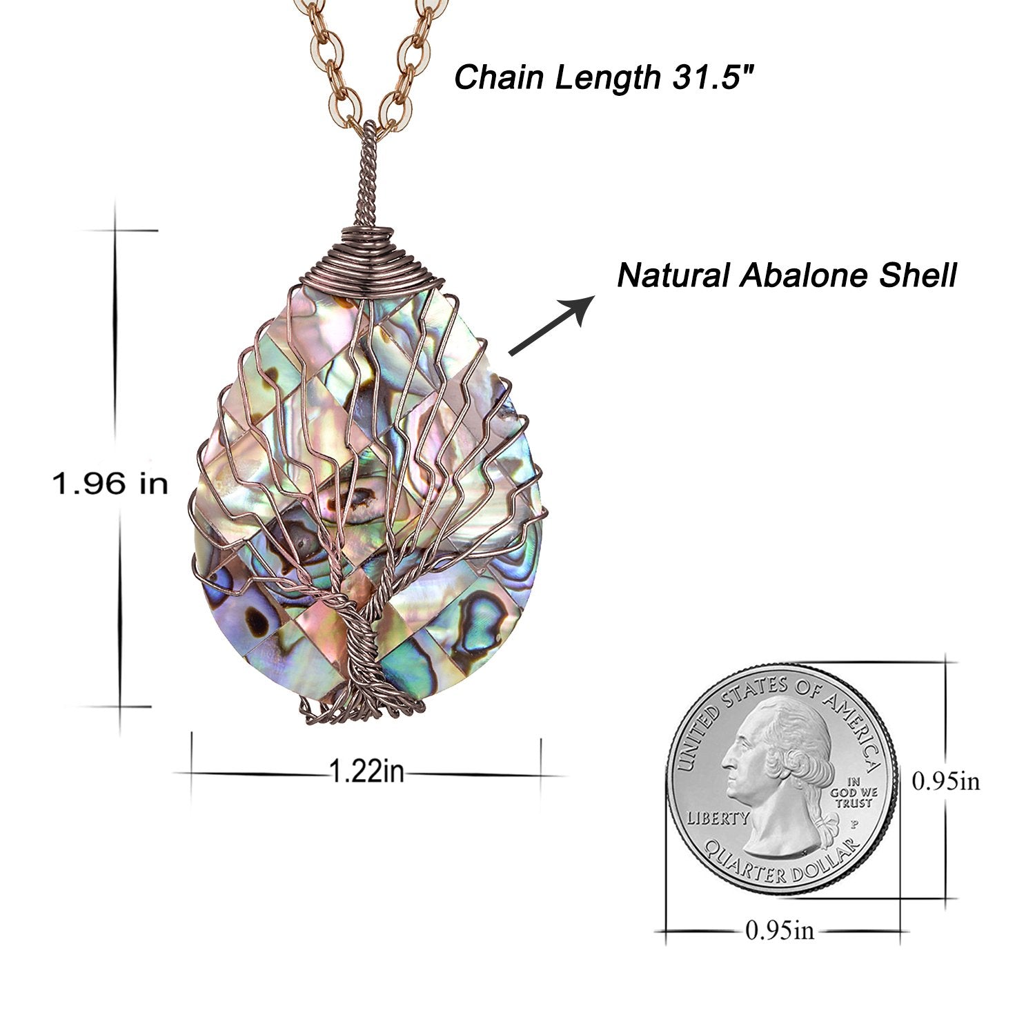 sedmart Tear Drop Abalone Shell Pendent Necklace Wire Wrap Abalone Shell Tree of Life Pendant Necklace Fashion Necklace Jewelry for Women handmade necklace mothers day necklace for mom jewelry