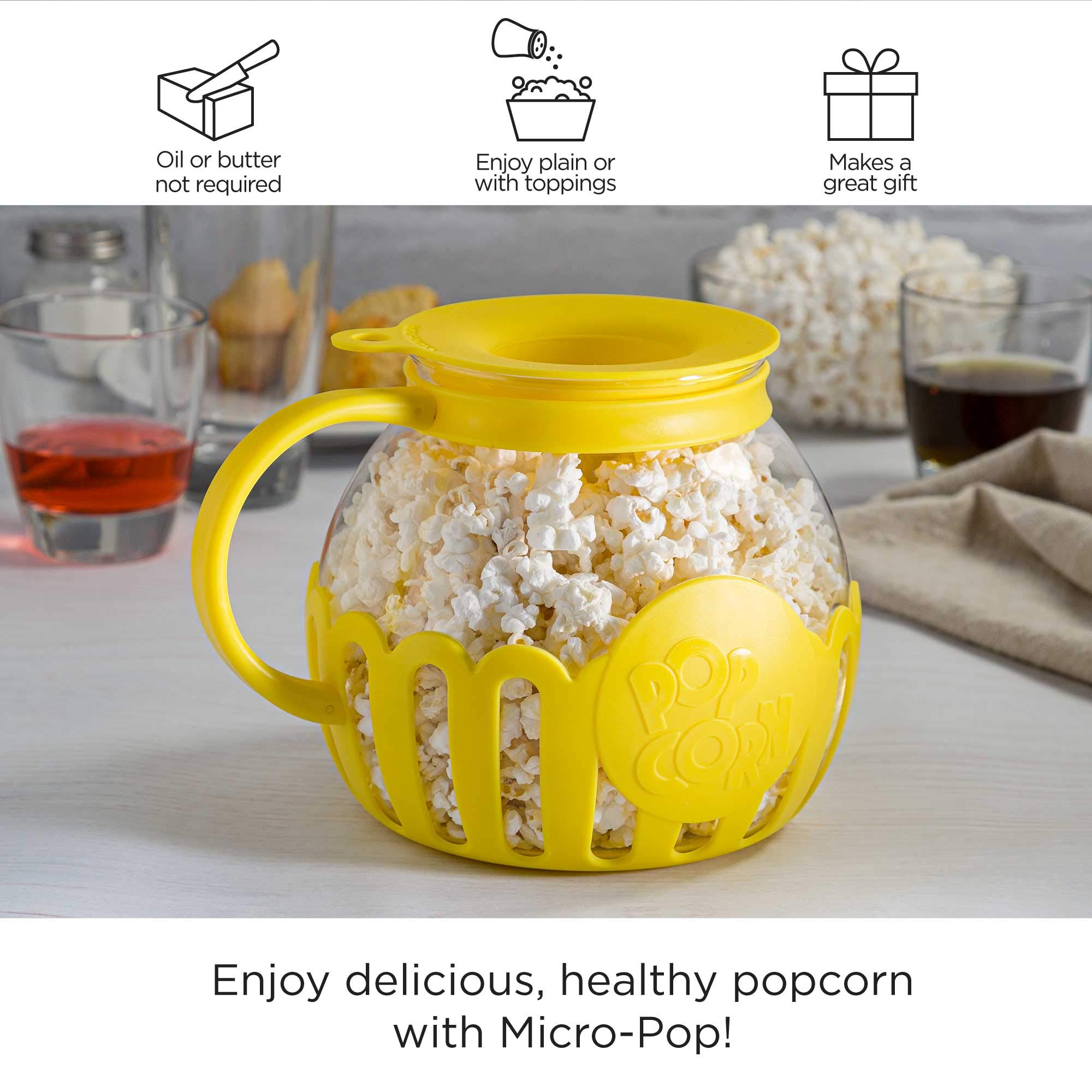 Ecolution Patented Micro-Pop Microwave Popcorn Popper with Temperature Safe Glass, 3-in-1 Lid Measures Kernels and Melts Butter, Made Without BPA, Dishwasher Safe, 3-Quart, Aqua