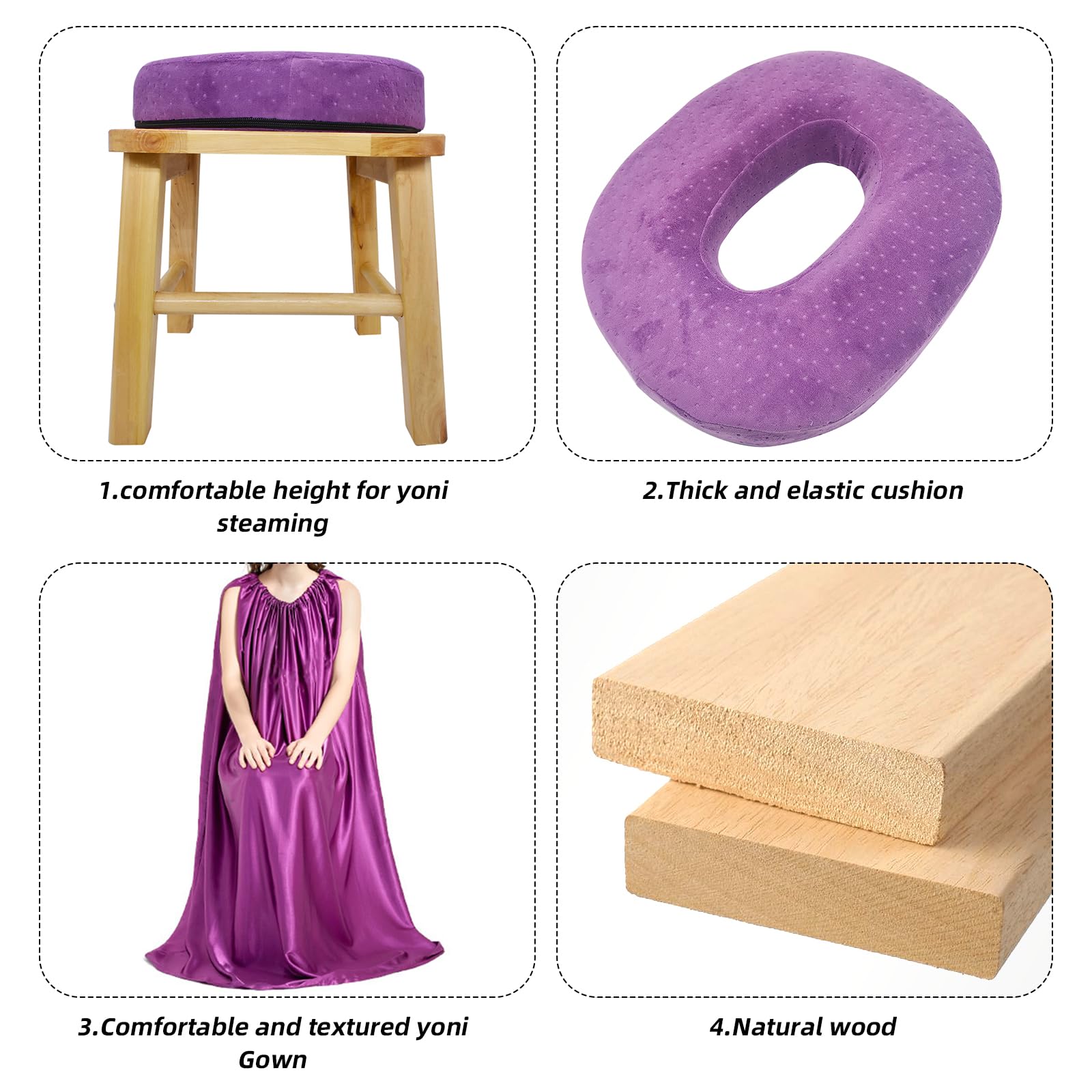 Yoni Seat Kit, Wooden Vaginial Steaming Stool Chair Set with Gown for Feminine Vaginal Postpartum Care,Irregular Period Treatment,Menopause Relief,Uterus Cleanser Detox for Women