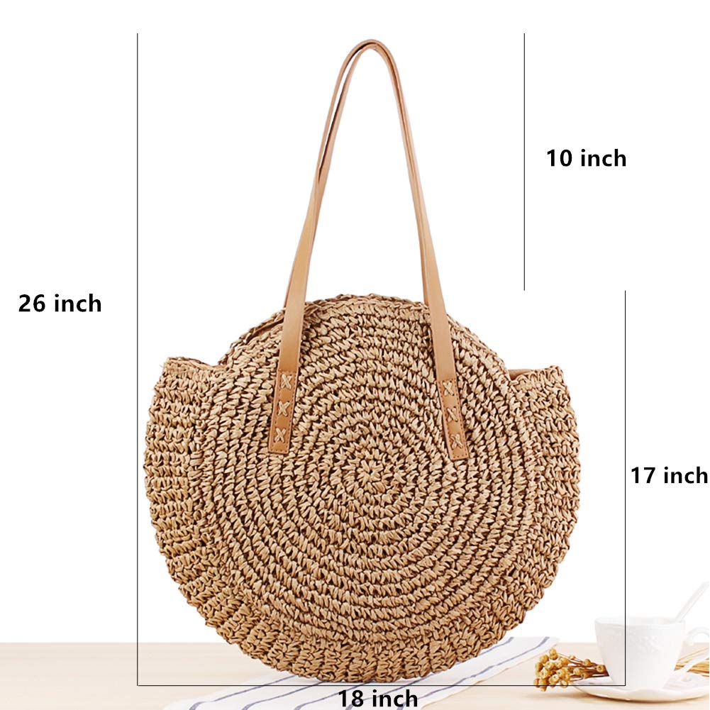 Straw Handbags Women Handwoven Round Corn Straw Bags Natural Chic Hand Large Summer Beach Tote Woven Handle Shoulder Bag