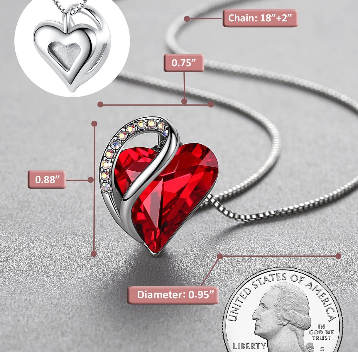 Leafael Necklaces for Women, Infinity Love Heart Pendant with Birthstone Crystals, Jewelry Gifts for Wife, Silver Plated 18 + 2 inch Chain, Birthday or Chrismas Holiday Gift for Her, Mom, Girlfriends