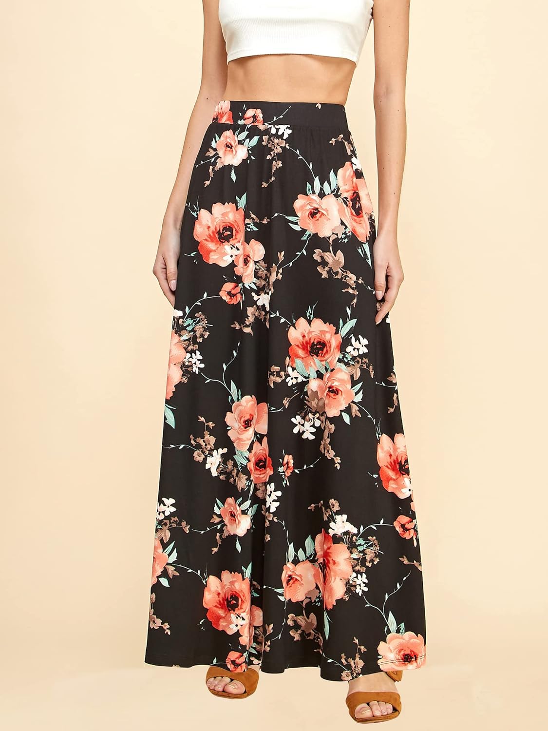 Lock and Love Women's Styleish Print/Solid High Waist Flare Long Maxi Skirt