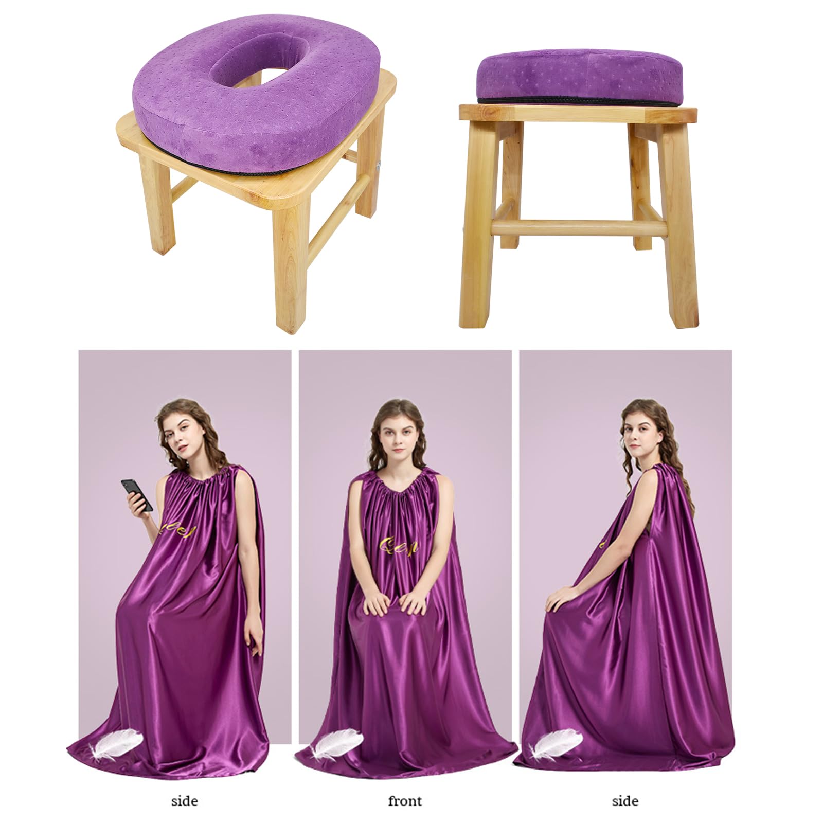 Yoni Seat Kit, Wooden Vaginial Steaming Stool Chair Set with Gown for Feminine Vaginal Postpartum Care,Irregular Period Treatment,Menopause Relief,Uterus Cleanser Detox for Women