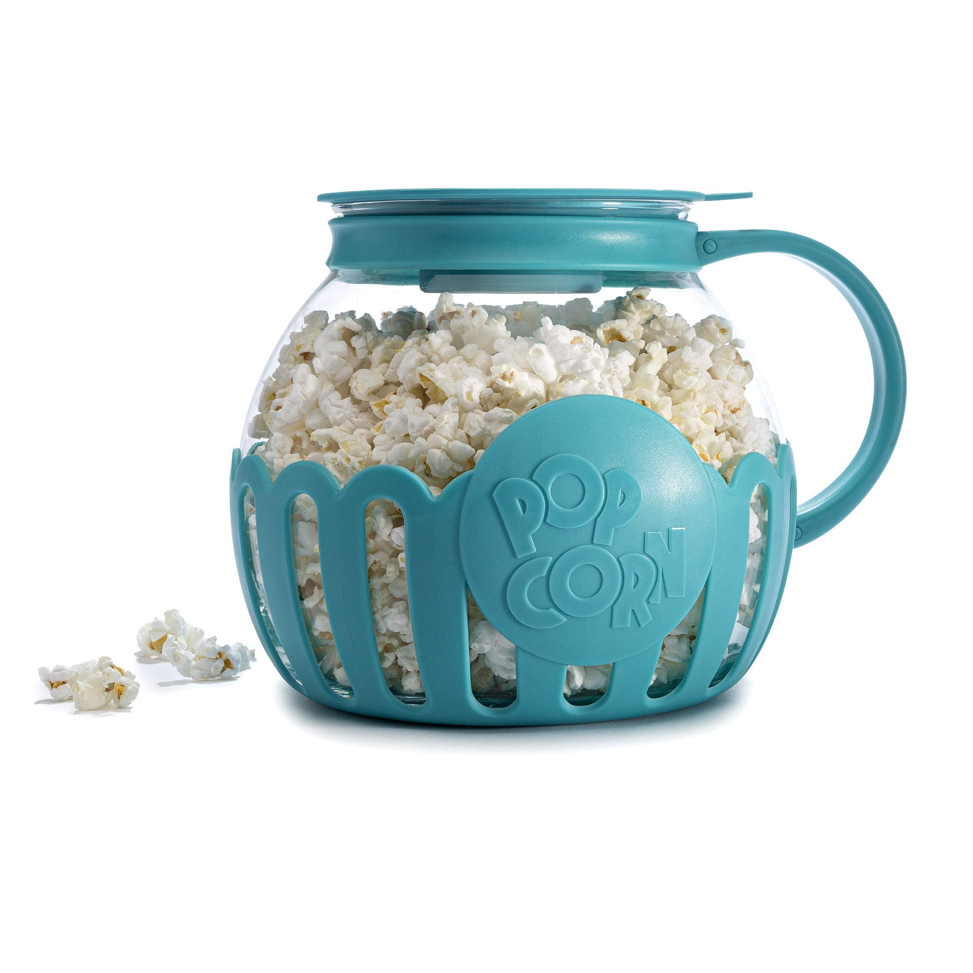 Ecolution Patented Micro-Pop Microwave Popcorn Popper with Temperature Safe Glass, 3-in-1 Lid Measures Kernels and Melts Butter, Made Without BPA, Dishwasher Safe, 3-Quart, Aqua