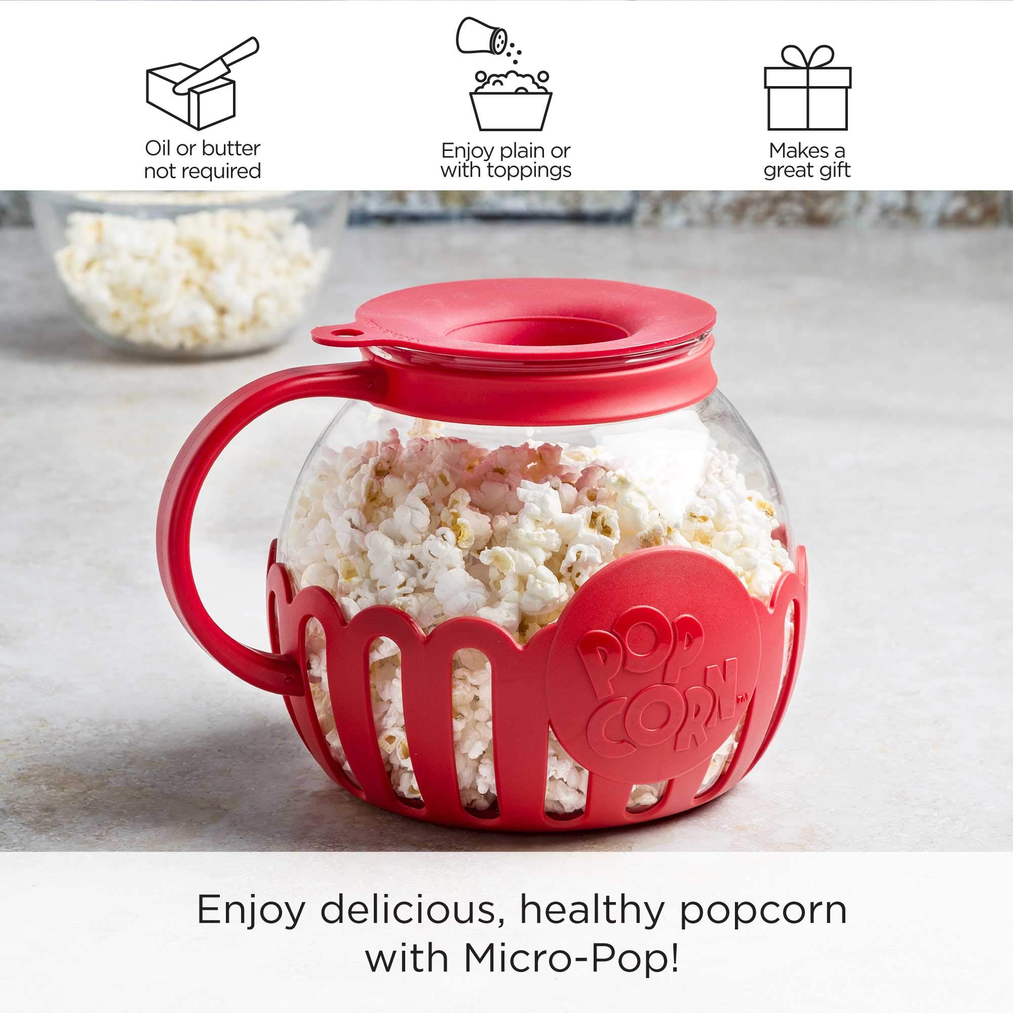 Ecolution Patented Micro-Pop Microwave Popcorn Popper with Temperature Safe Glass, 3-in-1 Lid Measures Kernels and Melts Butter, Made Without BPA, Dishwasher Safe, 3-Quart, Aqua