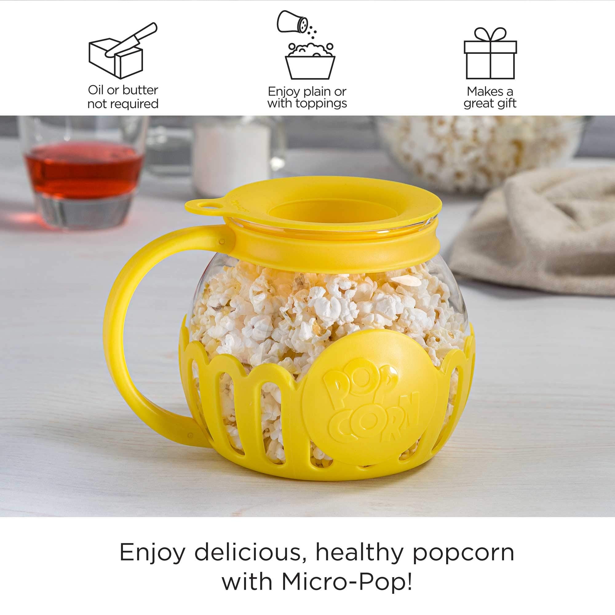 Ecolution Patented Micro-Pop Microwave Popcorn Popper with Temperature Safe Glass, 3-in-1 Lid Measures Kernels and Melts Butter, Made Without BPA, Dishwasher Safe, 3-Quart, Aqua