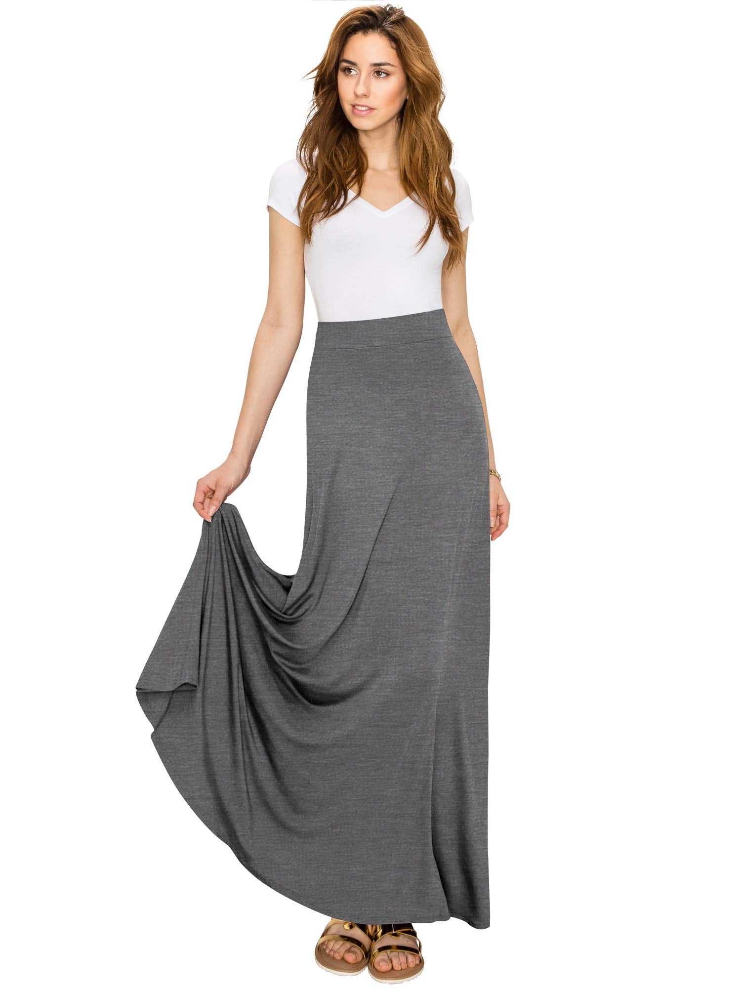 Lock and Love Women's Styleish Print/Solid High Waist Flare Long Maxi Skirt