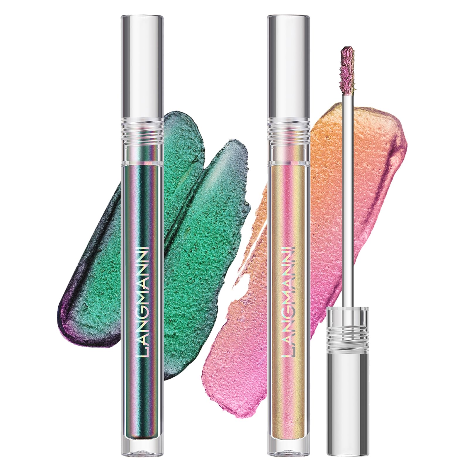 Jolilab Metallic Liquid Chameleon Eyeshadow, Multi-Dimensional Eye Looks, Long-lasting Holographic Glitter Multichrome Eyeshadows Makeup (#Peacock+Wonder+Ember)