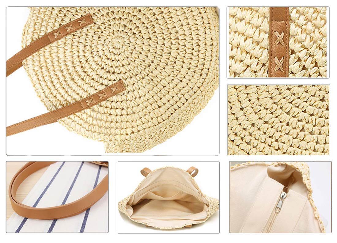 Straw Handbags Women Handwoven Round Corn Straw Bags Natural Chic Hand Large Summer Beach Tote Woven Handle Shoulder Bag