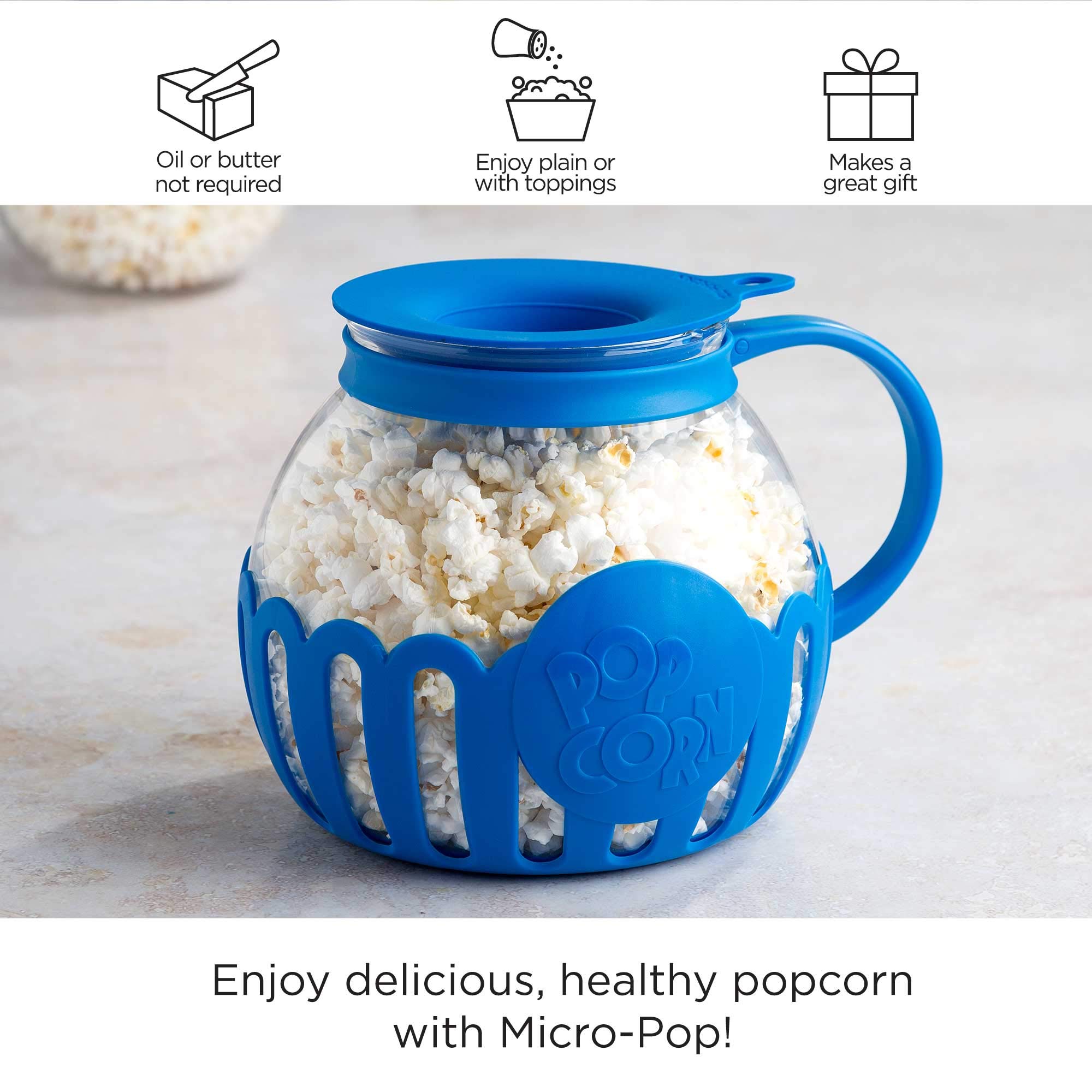 Ecolution Patented Micro-Pop Microwave Popcorn Popper with Temperature Safe Glass, 3-in-1 Lid Measures Kernels and Melts Butter, Made Without BPA, Dishwasher Safe, 3-Quart, Aqua