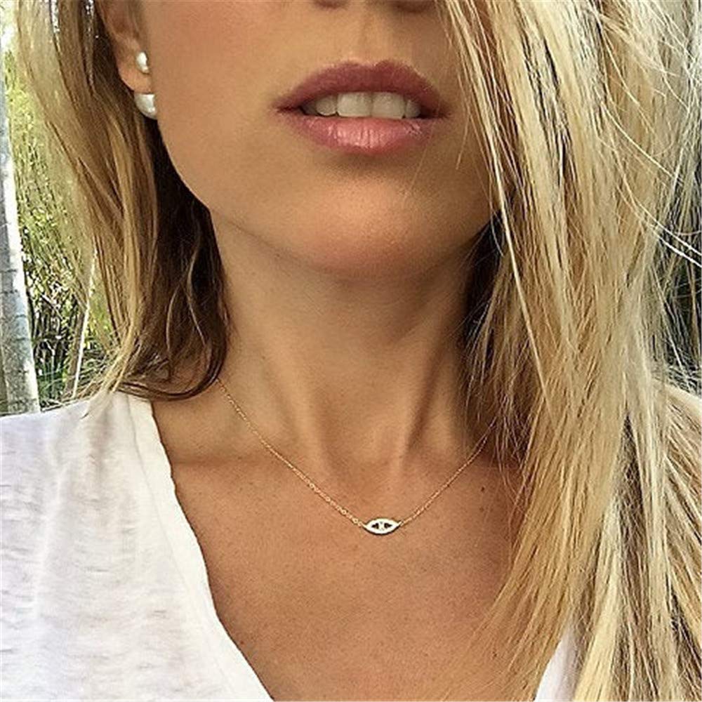 Turandoss Dainty Layered Choker Necklace, Handmade 14K Gold Plated Y Pendant Necklace Multilayer Bar Disc Necklace Adjustable Layering Choker Necklaces for Women