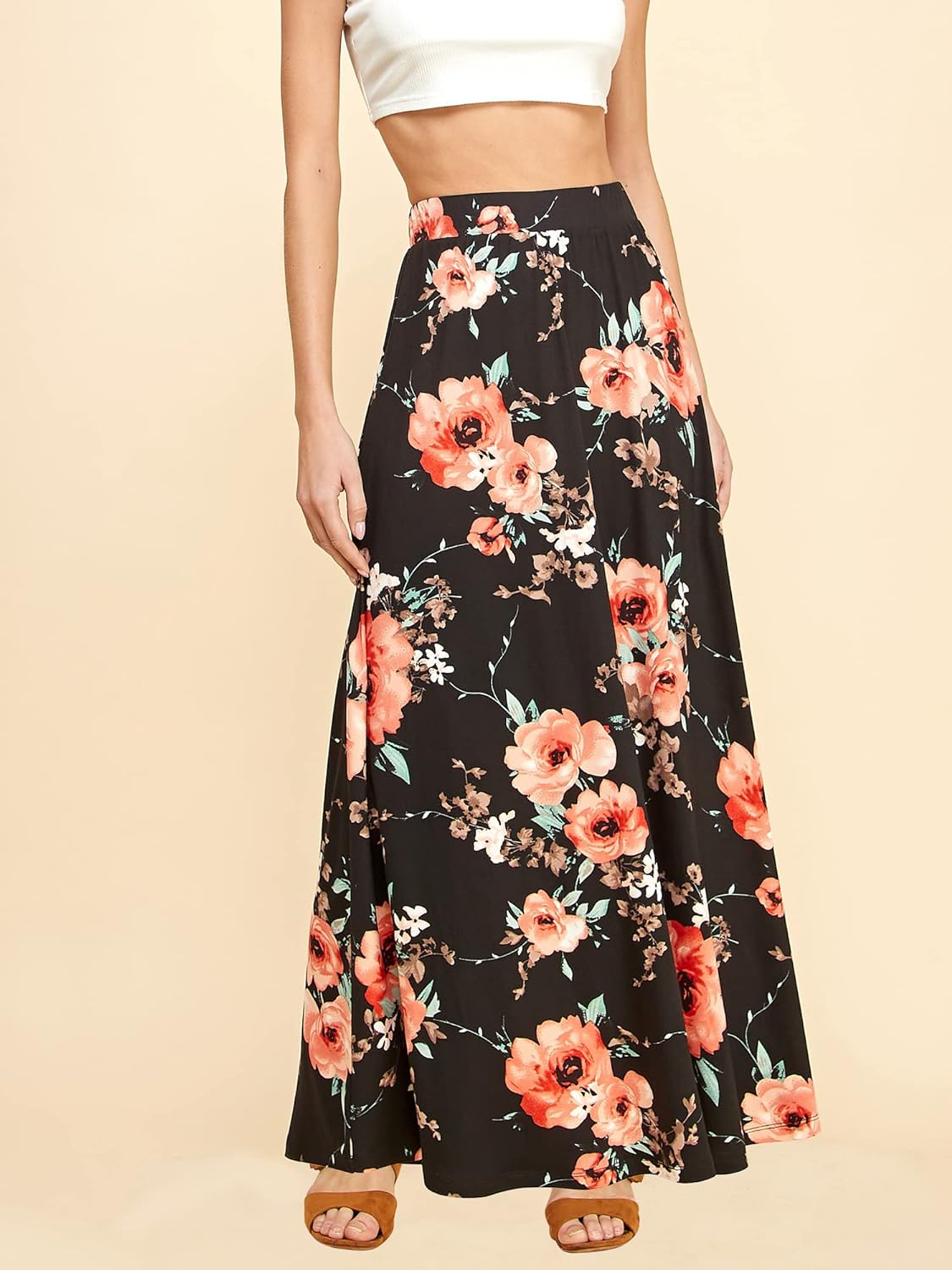 Lock and Love Women's Styleish Print/Solid High Waist Flare Long Maxi Skirt