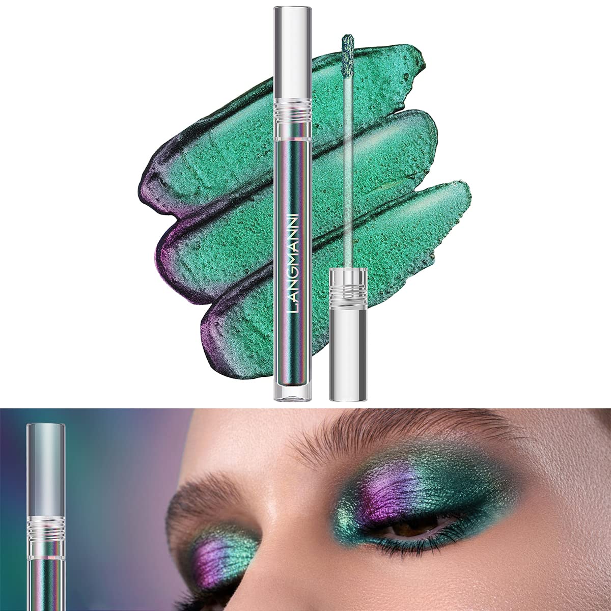 Jolilab Metallic Liquid Chameleon Eyeshadow, Multi-Dimensional Eye Looks, Long-lasting Holographic Glitter Multichrome Eyeshadows Makeup (#Peacock+Wonder+Ember)